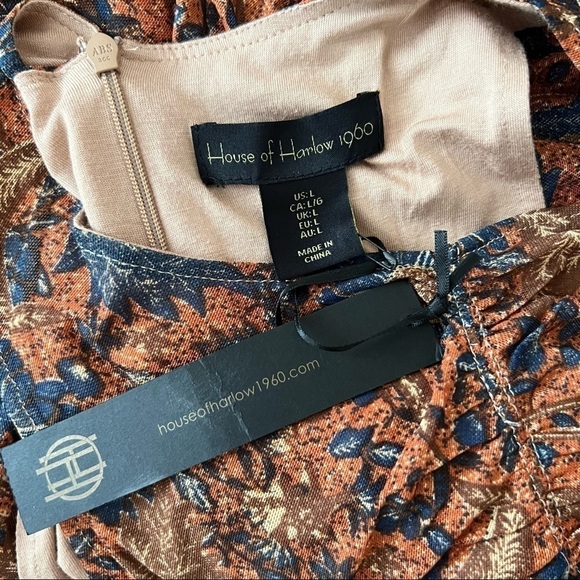 NWT REVOLVE X HOUSE HARLOW Floral Ruched Draped Sleeveless Bodycon Midi Dress L - Picture 8 of 9